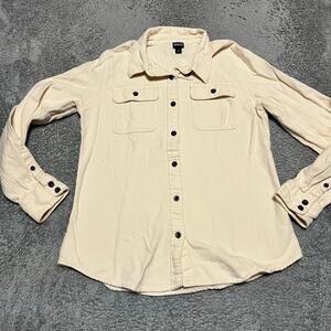 Patagonia Fjord Flannel Shirt Womens Medium Cream Button Up Organic Cotton 53916